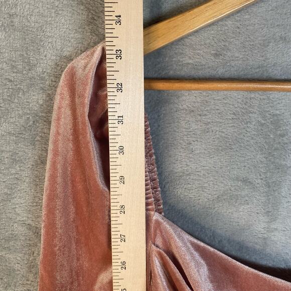 Pink Velvet Mini Dress Long Sleeve Ruched Bodycon Size 6 Party Cocktail - Picture 9 of 12